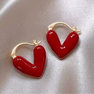 Elegant Red Heart Hoop Earrings - NEW